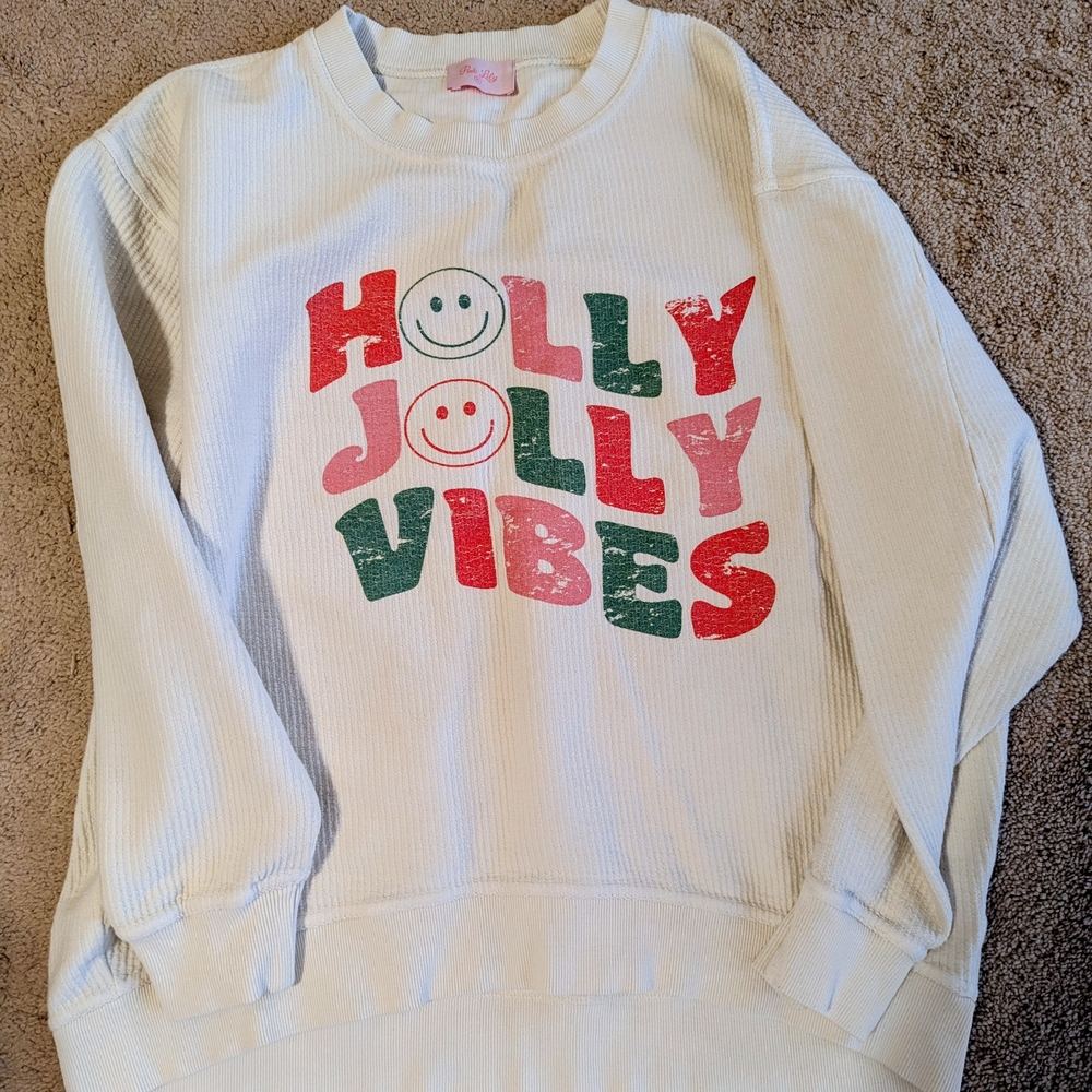 Pink Lily Cream Ribbed Sweatshirt